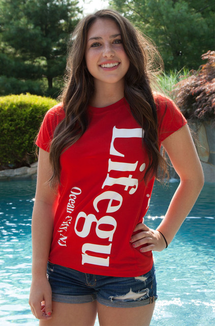 Red Juniors Split Print Tee | Beach Lifeguard Apparel Online Store